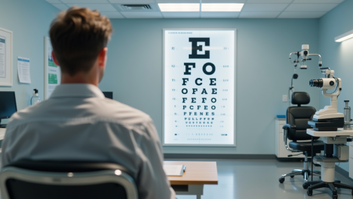 专业视力检测设备操作场景,儿童正在接受全面视力检查,医生认真记录数据