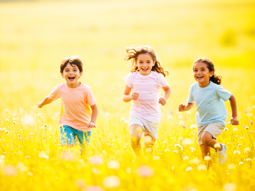 未来愿景展示图,孩子们在户外阳光下快乐玩耍,眼神明亮清澈,充满希望的场景